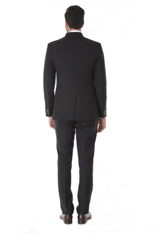 Classic Black Bandhgala Suit With Metal Button