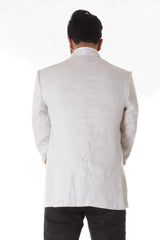White Linen Bandhgala Jacket with Trouser & Pocket Square