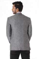 Grey Linen Bandhgala Jacket with Pocket Square
