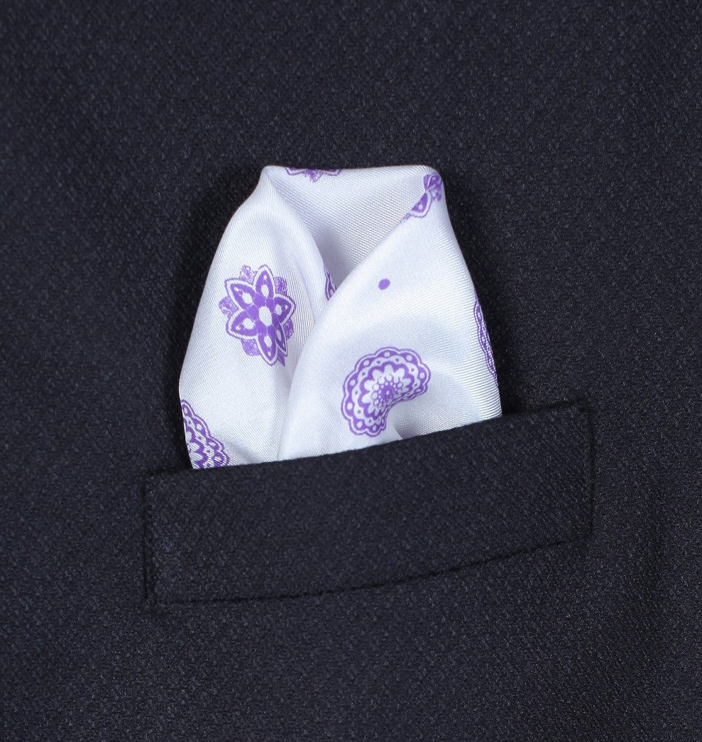 Silk Printed Purple Pocket Square